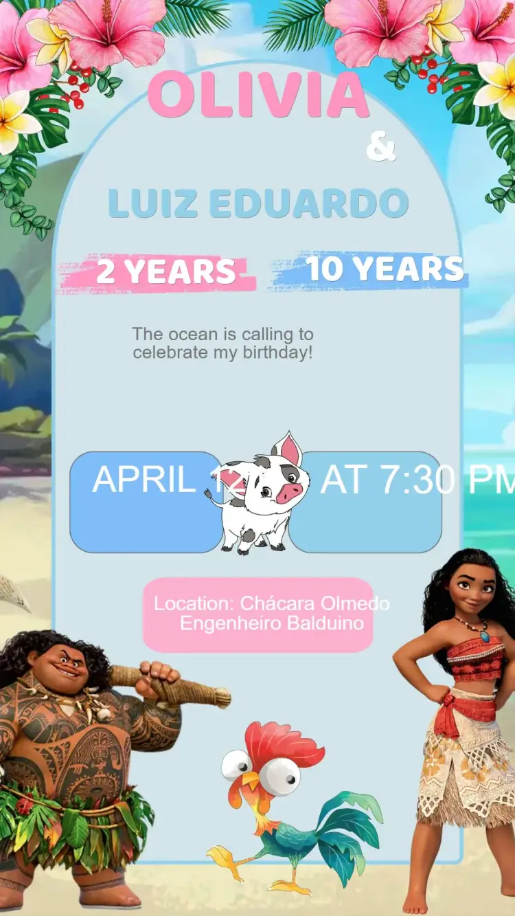 Double Moana Birthday Invitation