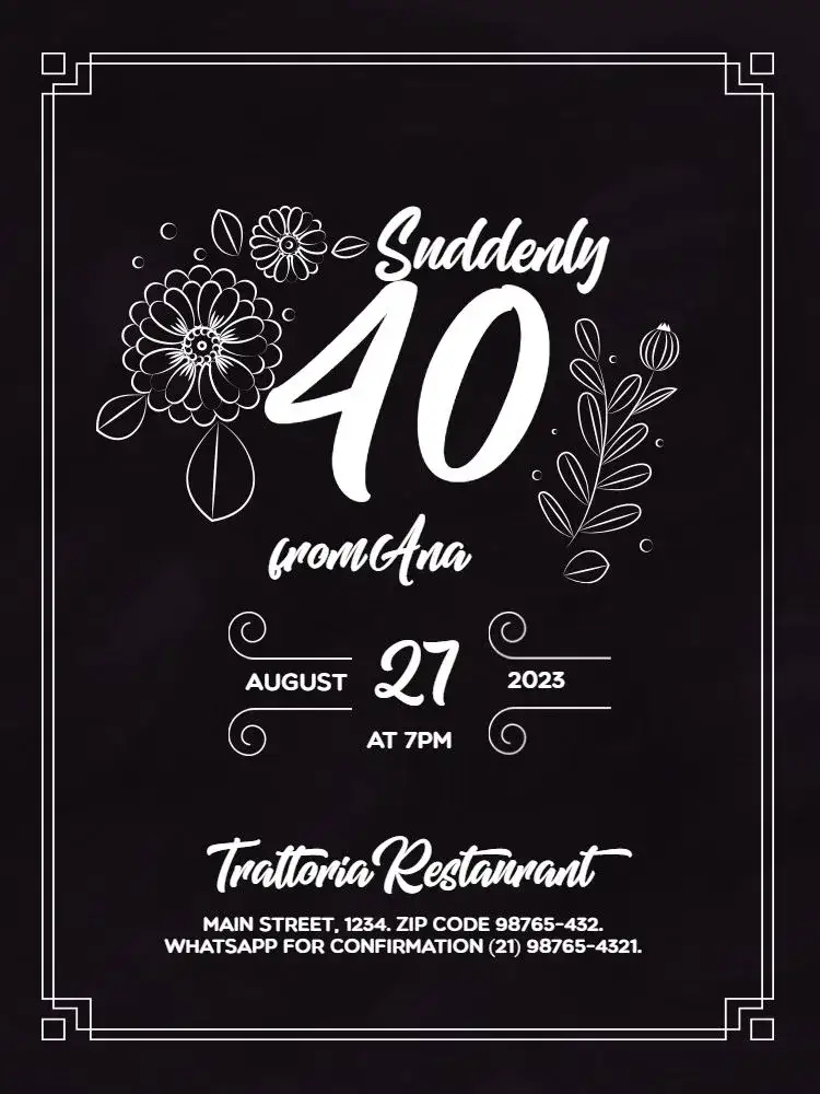 Invitation Repente 40 Elegant Encounter – Kids' Birthday Party theme elegant, floral, black and white, feminine, minimalist, modern