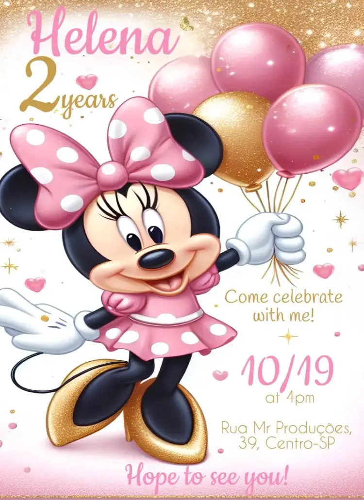 Invite Minnie Mouse Glitter editable and customizable