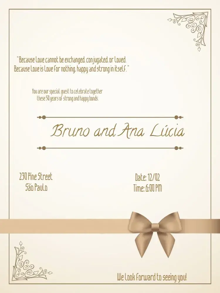 Invite Golden Wedding Anniversary Celebration editable and customizable