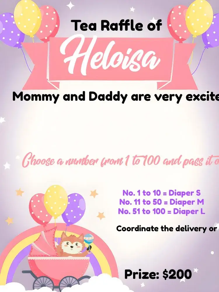 Tea Raffle Little Fox Balloons invitation