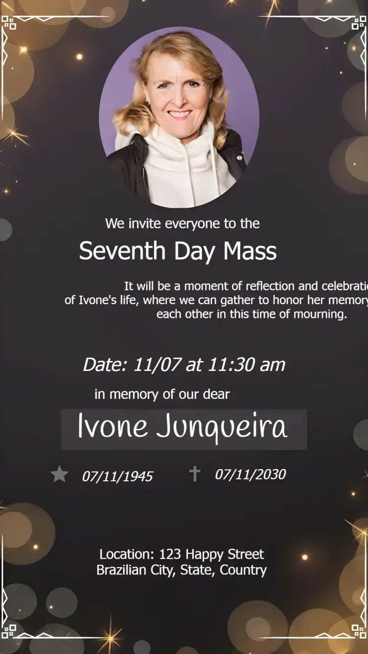 Invitation Seventh Day Mass With Mourning Photo – Commemorative Dates theme sober, elegant, minimalist, black and white, classic