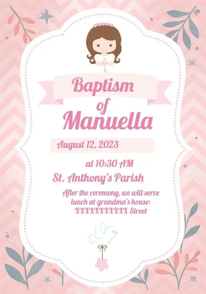 Invitation White Baptism – Baptism theme delicate, celestial, minimalist, rosy, elegant, childlike