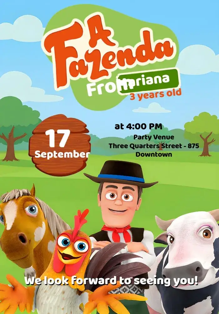 Zenon's Farm Animals invitation