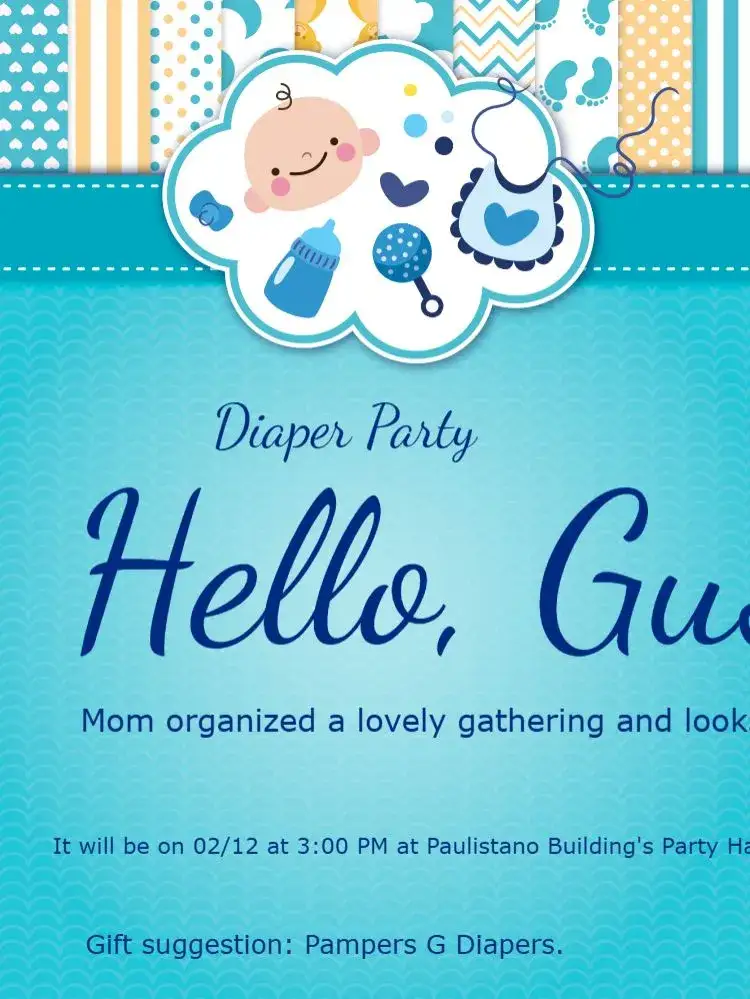 Invitation Diaper Shower Bico – Diaper Shower theme colorful, playful, childlike, cheerful, contemporary