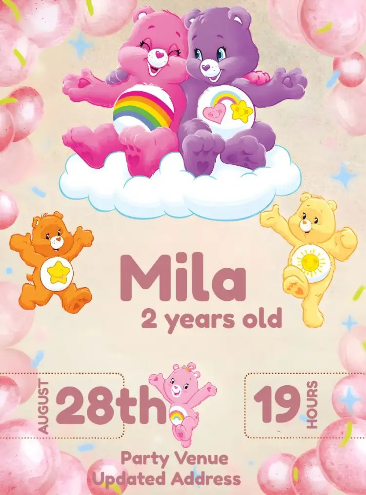 Colorful Care Bears invitation
