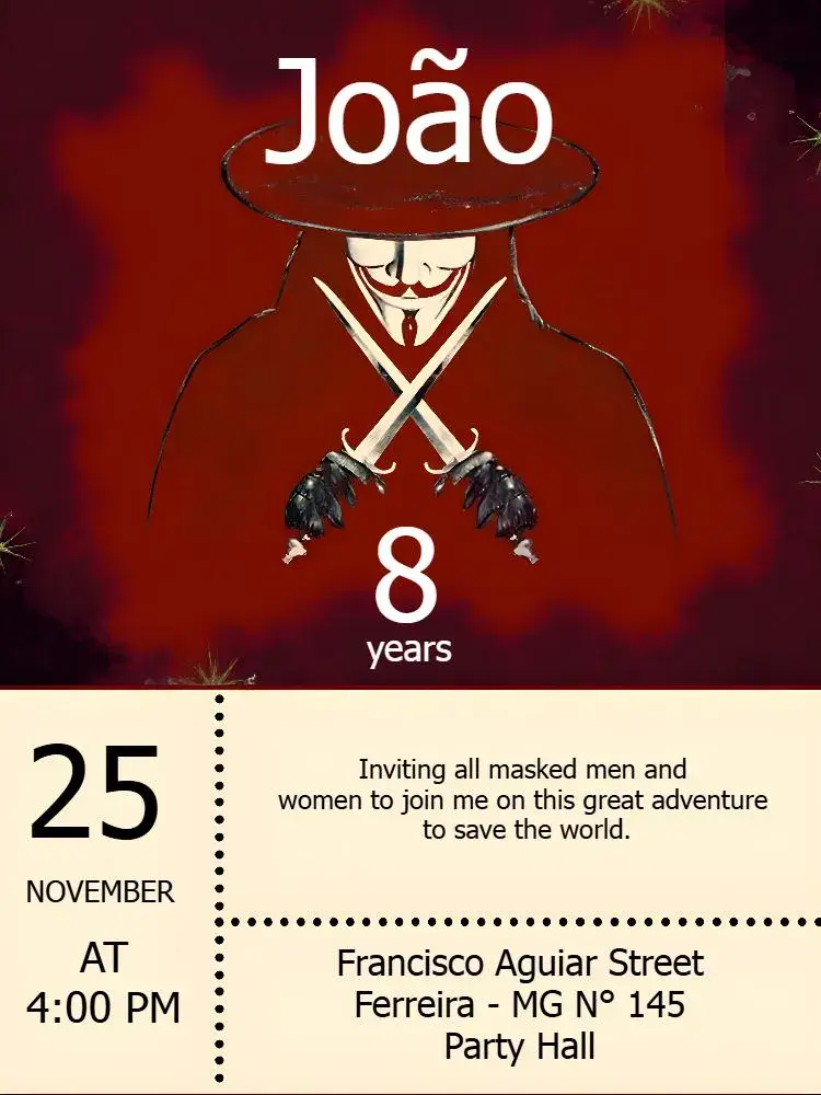 V For Vendetta Red invitation