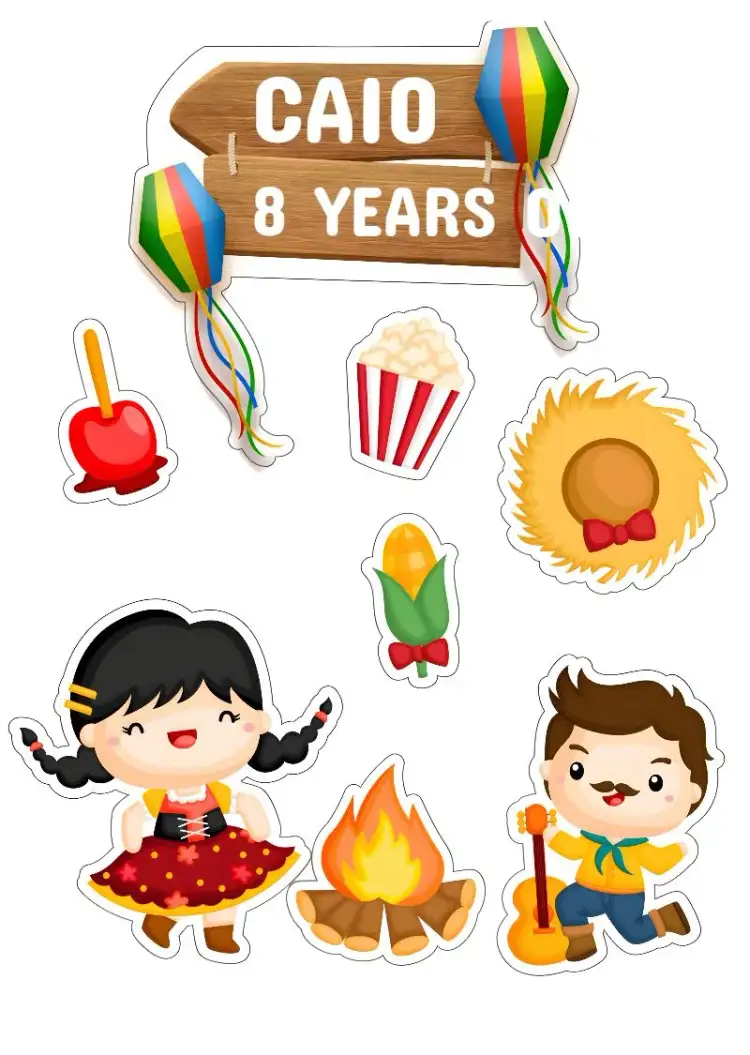 Invitation Topo De Bolo Festa Junina Print – Cake topper theme colorful, traditional, festive, rustic, vibrant