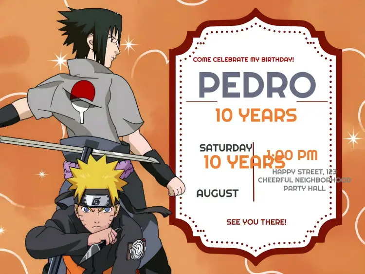 Invitation Naruto Boy – Kids' Birthday Party theme anime, ninja, colorful, fun, modern