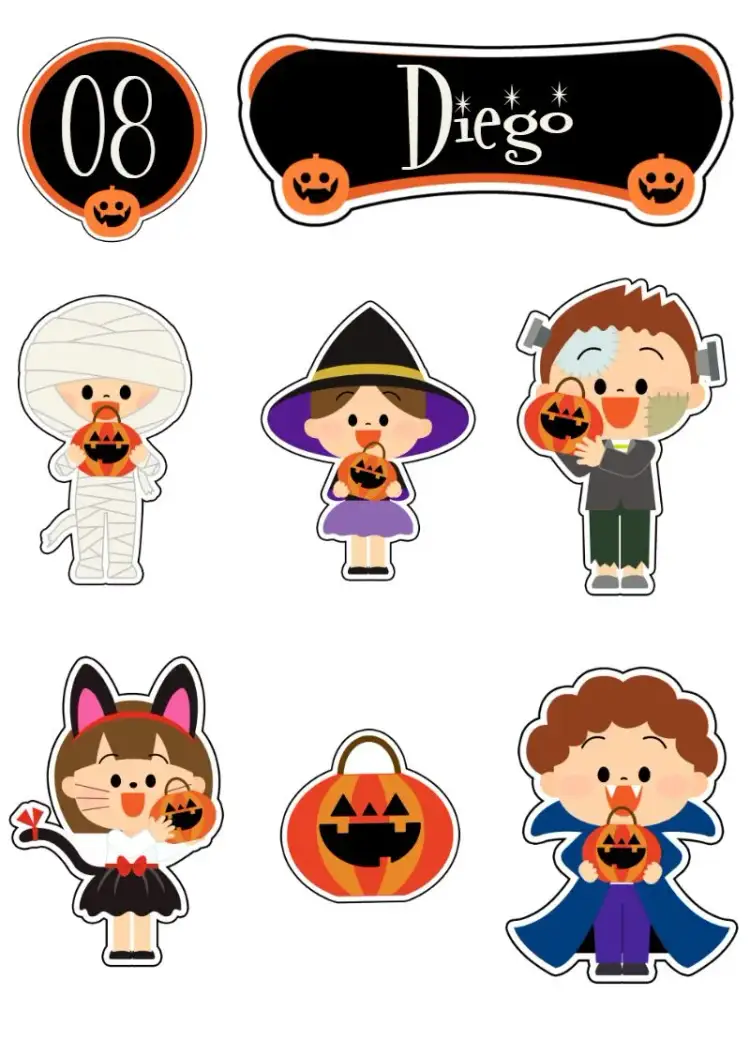 Invitation Halloween Pumpkin Cake Topper – Cake topper theme orange and black colors, fun style, Halloween graphic elements, festive design, colorful visual, childlike style