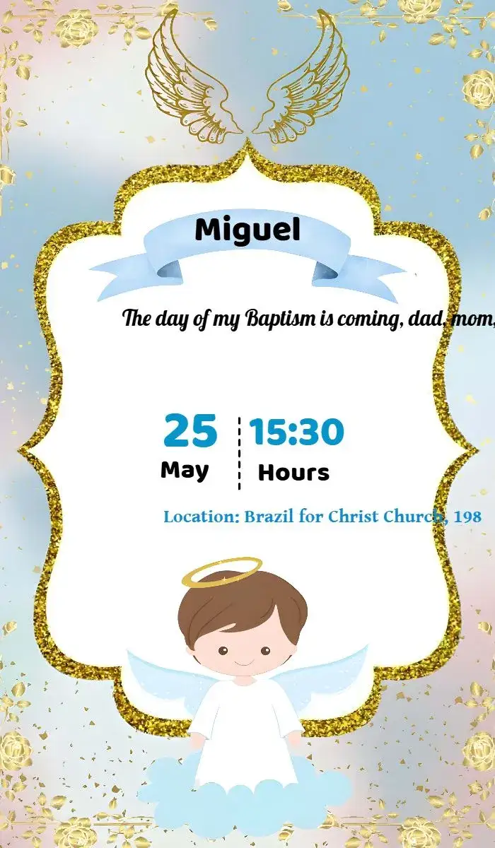 Invitation Boy's First Baptism – First Communion theme delicate, religious, light blue, angels, minimalist, modern
