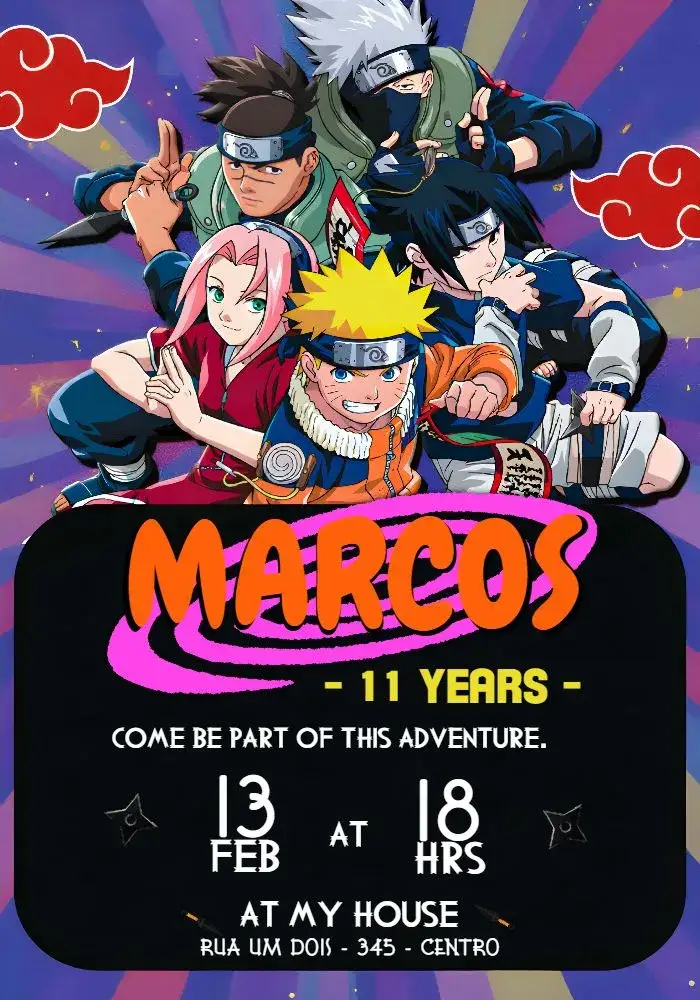 Invitation Yellow Naruto – Kids' Birthday Party theme anime, vibrant, colorful, modern, fun