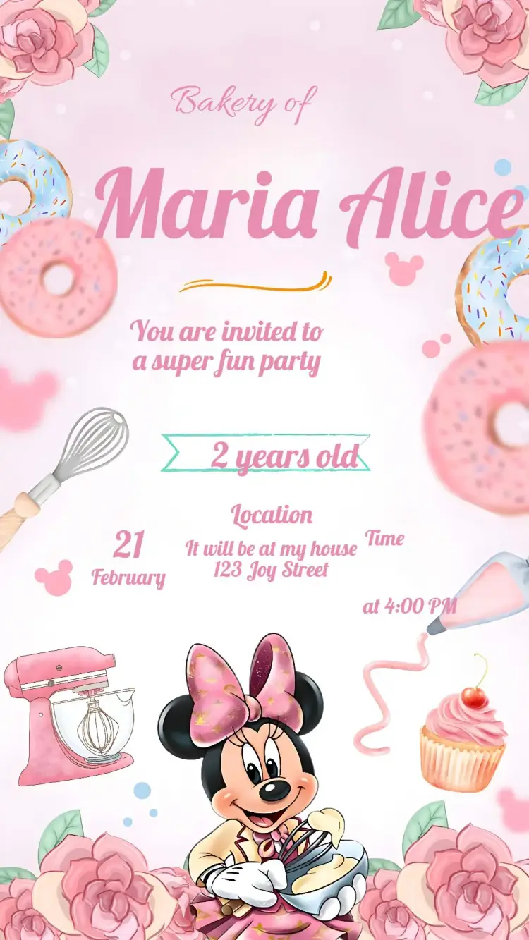 Minnie Mouse Baker Disney invitation