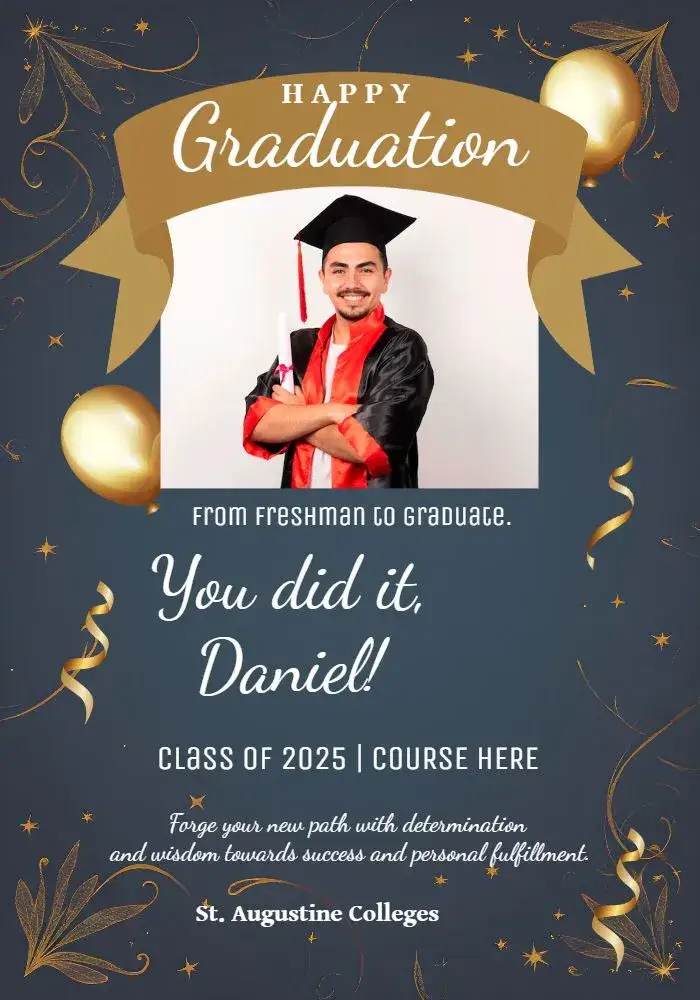 Invitation Graduation Card With Photo Celebration – Graduation theme elegant, modern, golden, blue, white, celebration