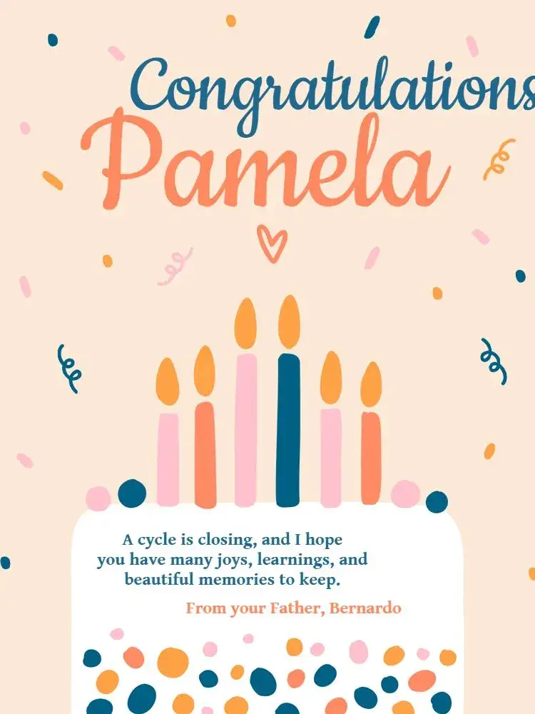 Invitation Card With Happy Birthday Message/Beige Cake – Card theme beige, orange, blue, modern, festive, colorful