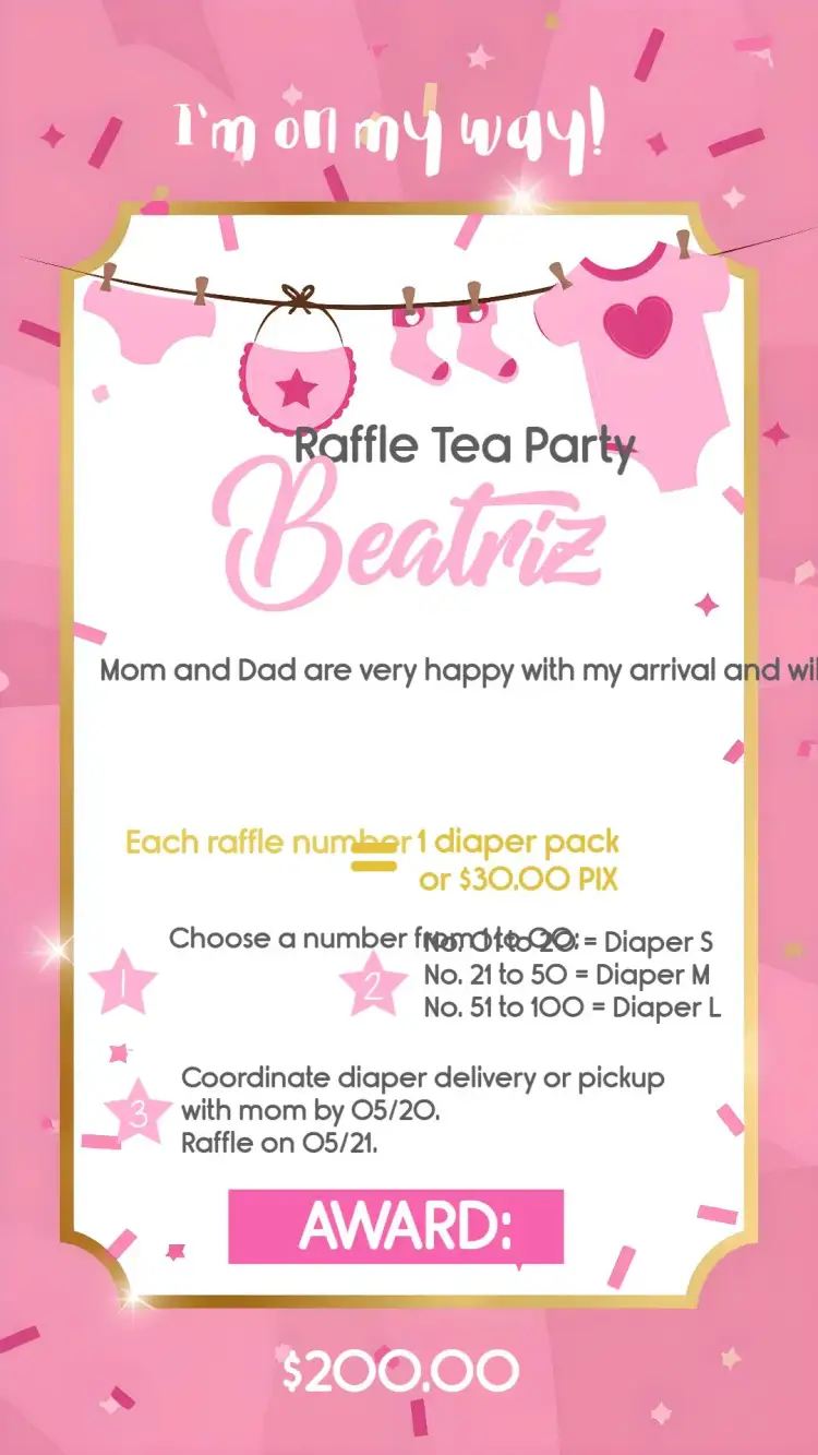 Invitation Clothesline Heart Raffle Tea – Raffle Tea theme pink, golden, delicate, childlike, festive, loving