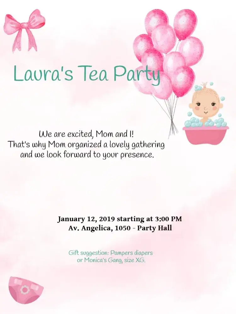 Invitation Baby Shower Girl Animals – Gender Reveal theme delicate, colorful, childlike, cute, fun, playful
