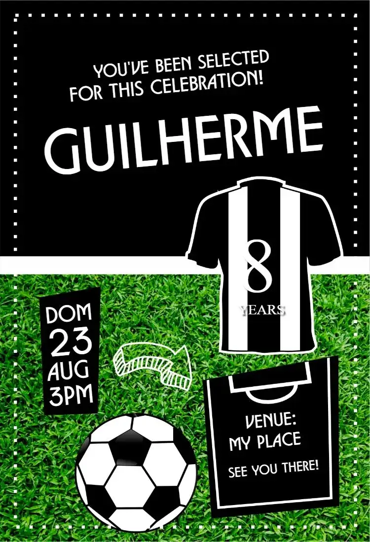 Invitation Botafogo shirt – Birthday theme football, modern, vibrant, sporty, themed