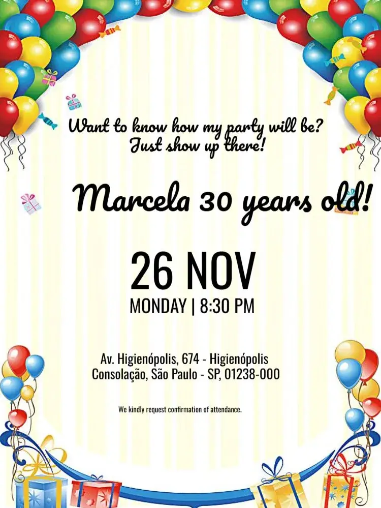Colorful Balloons Editable Adult invitation