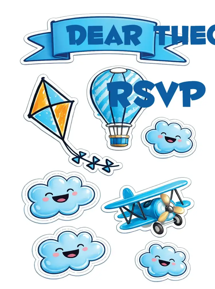 Invitation Aviator – Cake topper theme aviation, clouds, light blue, fun, playful, modern