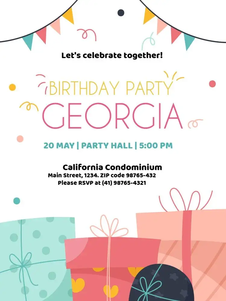 Invitation Festive Gathering – Kids' Birthday Party theme colorful, festive, youthful, fun, cheerful