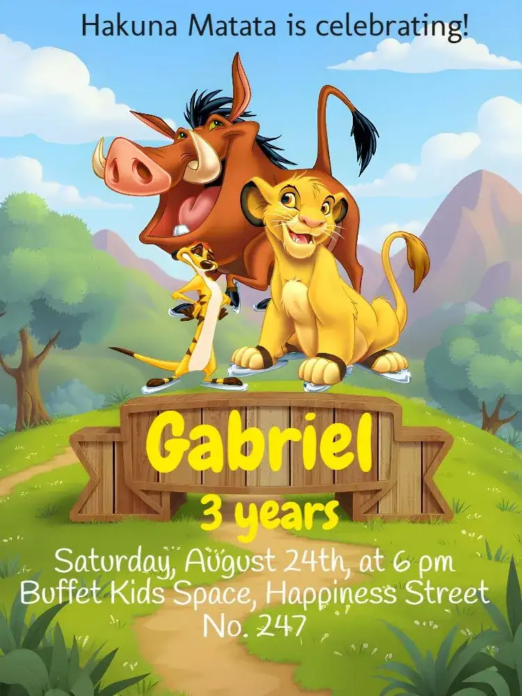 Invitation Lion King Lion – Kids' Birthday Party theme colorful, forest-themed, animals, lively, themed, vibrant