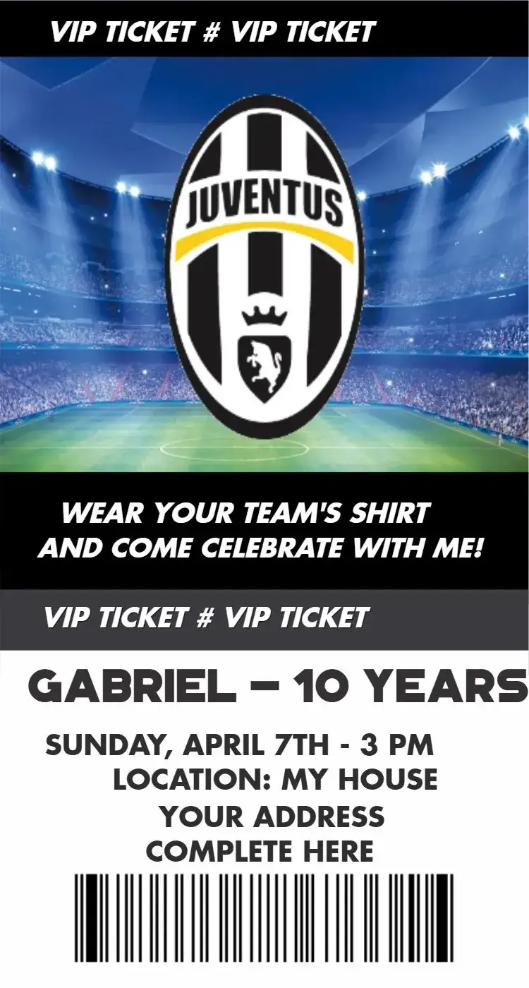 Invitation Juventus ticket – Birthday theme sporty, modern, vibrant, dynamic, football, themed