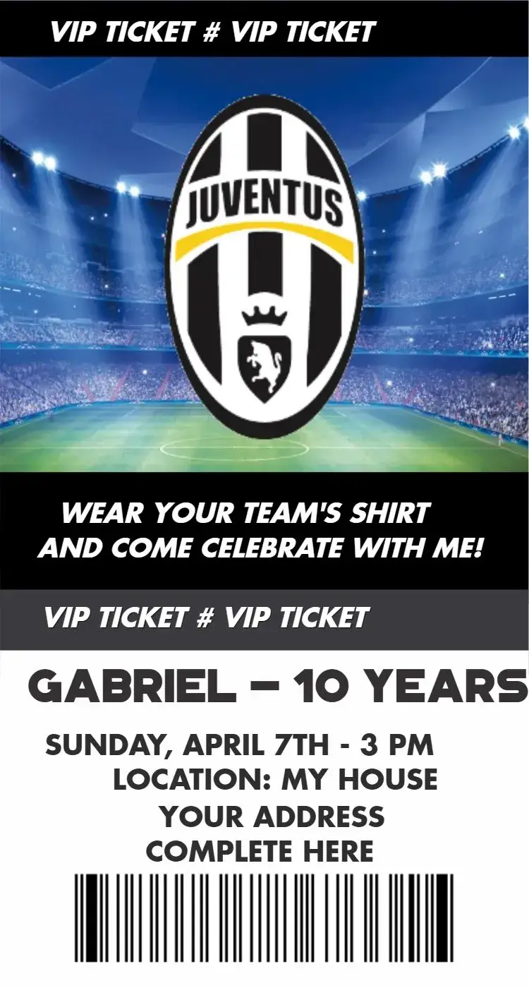Invite Juventus ticket editable and customizable