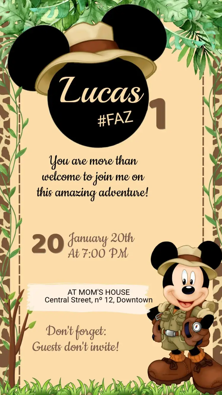 Children's Birthday Invitation Mickey Safari