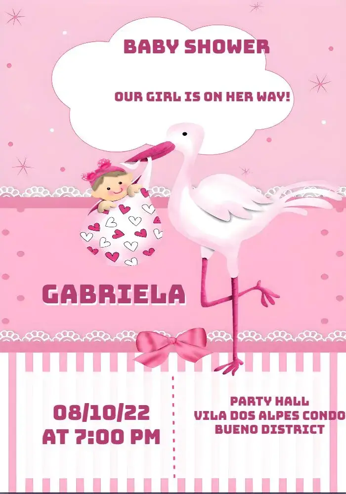 Baby Shower Stork Girl Pink invitation