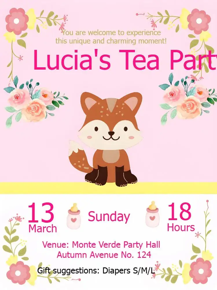 Fox Pink Baby Shower Diaper Tea