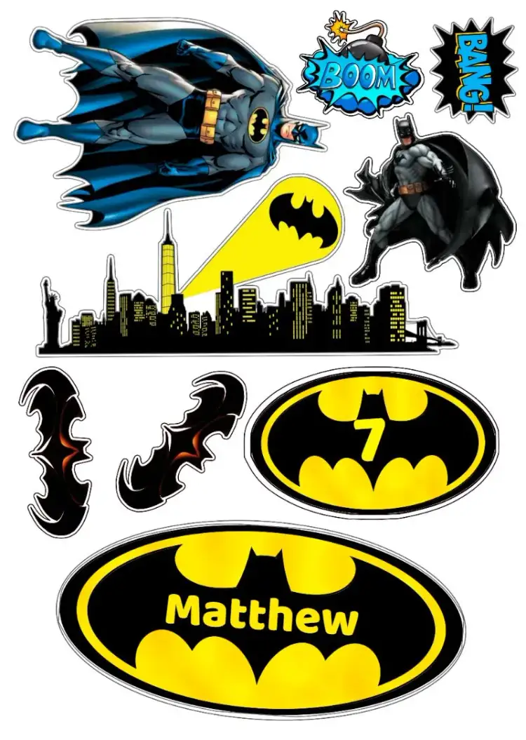 Invitation Batman DC Cake Topper – Cake topper theme superhero theme, modern style, dark colors, Batman graphic elements, comic-inspired, children's fun