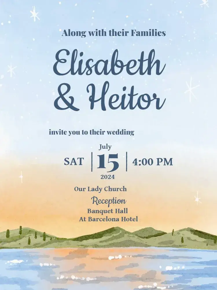 Invite Romantic Green Beach Wedding editable and customizable