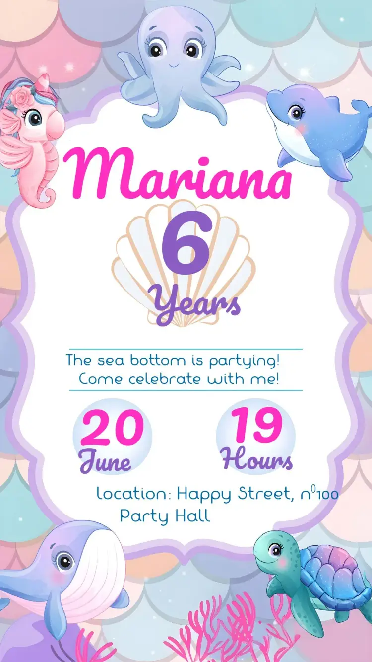 Under the Sea Girl Turtle Theme invitation