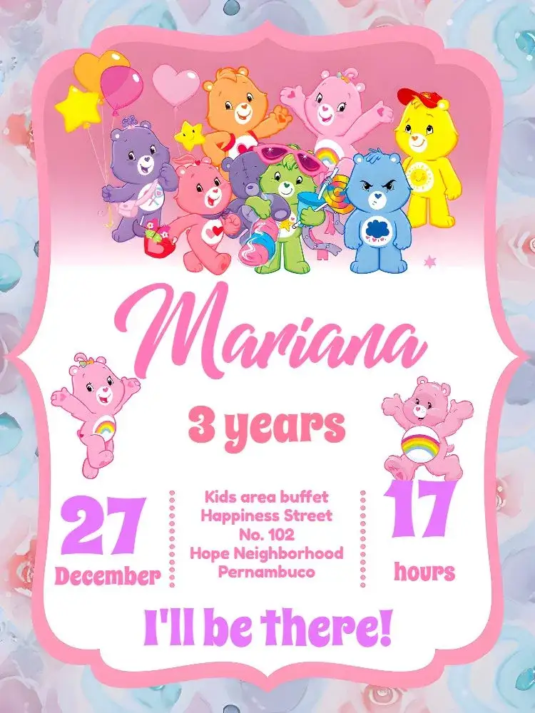 Invitation Tender White Bear – Kids' Birthday Party theme watercolor, children's theme, soft colors, teddy bears, modern style, playful design