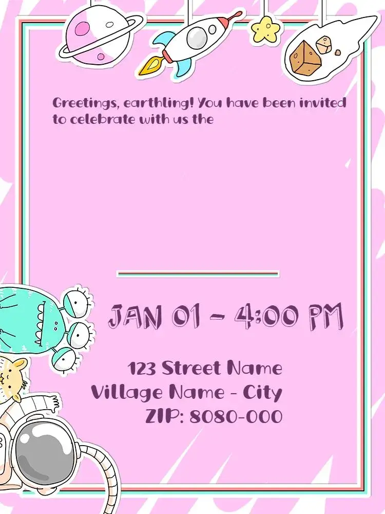 Virtual 1 Year - Space Astronaut invitation