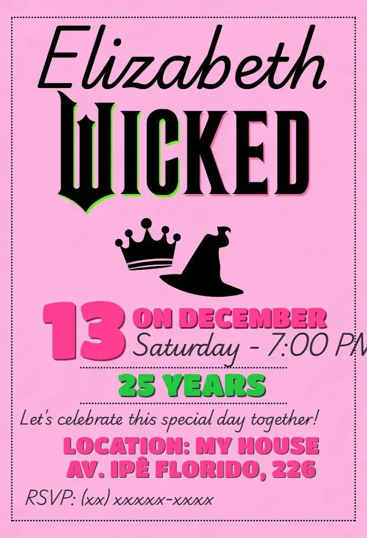 Invitation Wicked Glinda Birthday – Birthday theme vibrant, magical, theatrical, colorful, modern