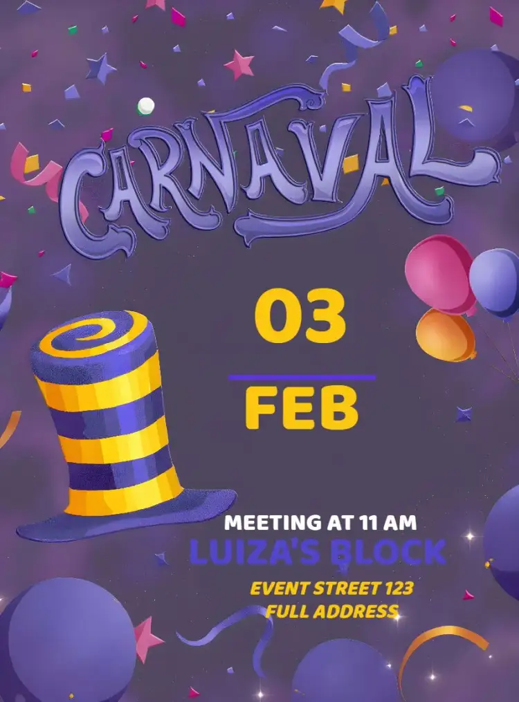 Invitation Carnival Block – Commemorative Dates theme colorful, vibrant, festive, tropical, cheerful, fun