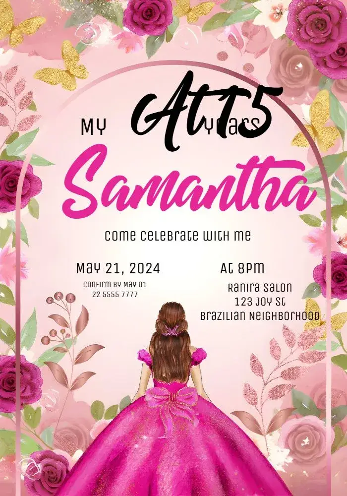 Invite Princess Dress 15th Birthday editable and customizable
