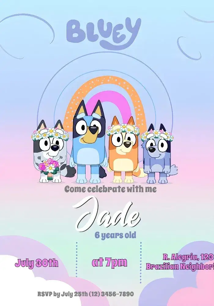Invitation Bluey And Bingo Pink – Most searched for theme colorful, fun, themed, childish, modern