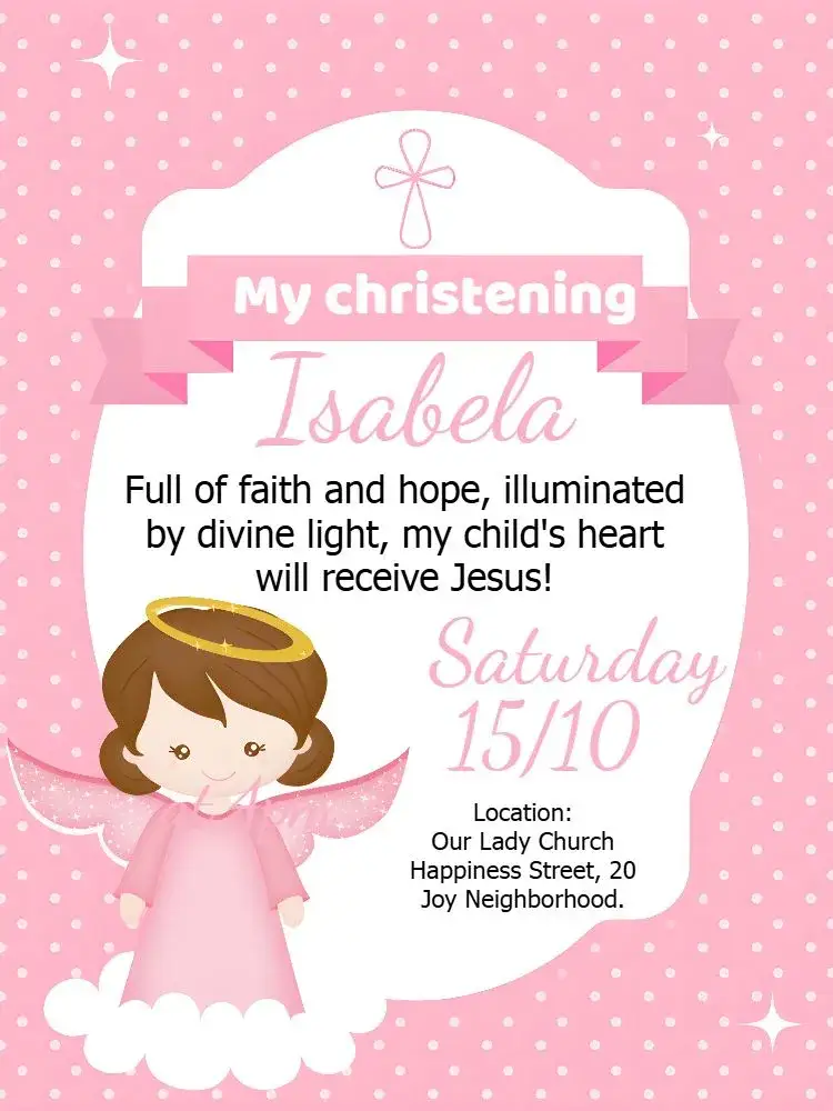 Invitation Angel White Baptism – Baptism theme delicate, modern, minimalist, white and pink, childish, spiritual