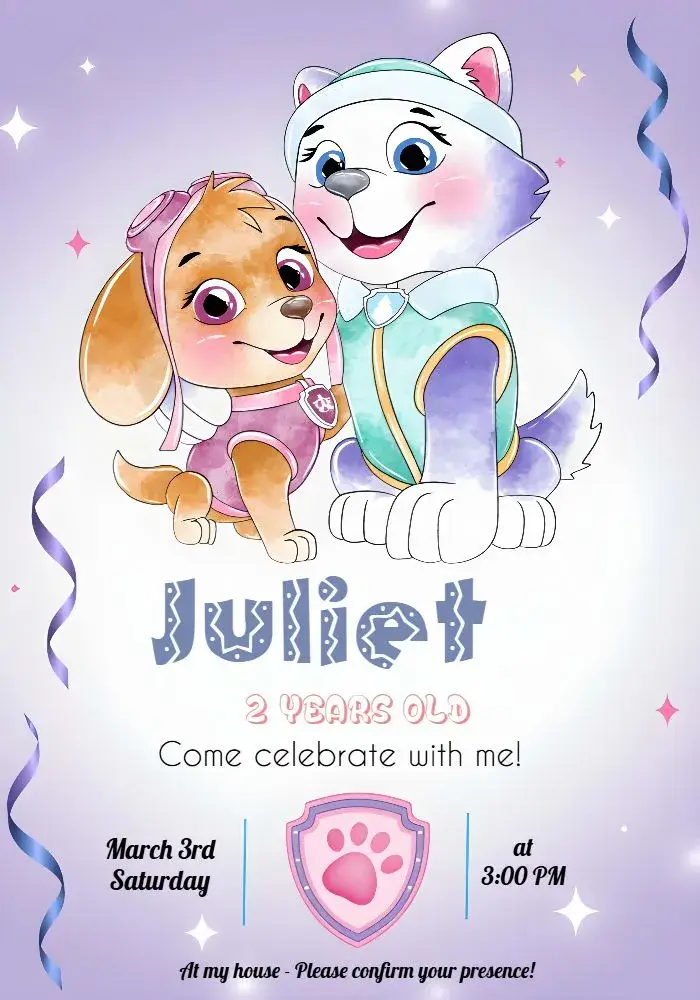 Purple Paw Patrol invitation