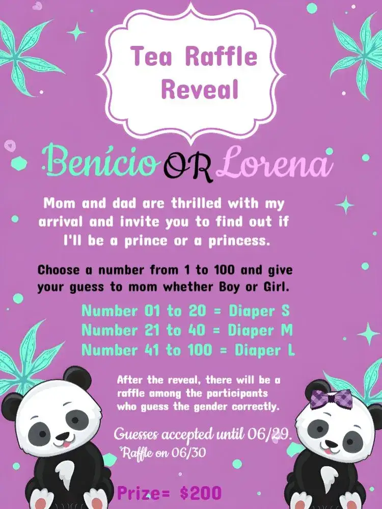 Panda Gender Reveal Tea Raffle
