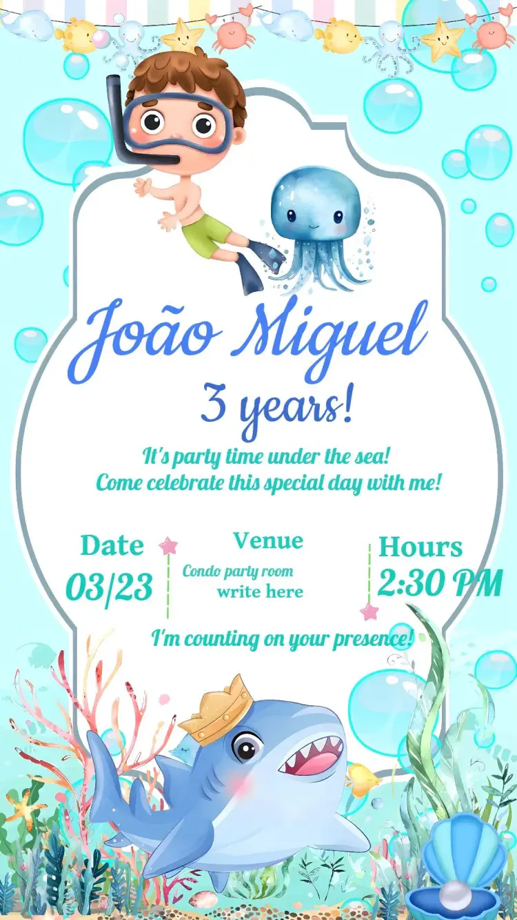 Invitation Under the Sea Octopus – Kids' Birthday Party theme navy, colorful, fun, childish, modern