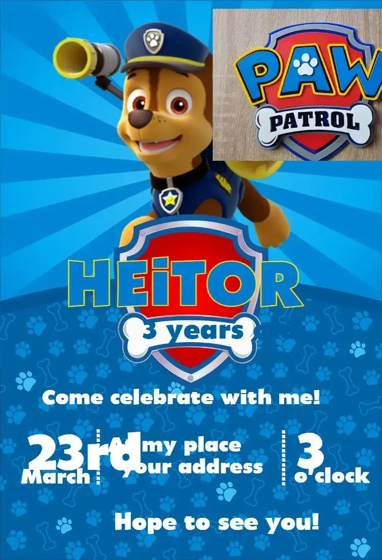 Invite Paw Patrol 6 editable and customizable