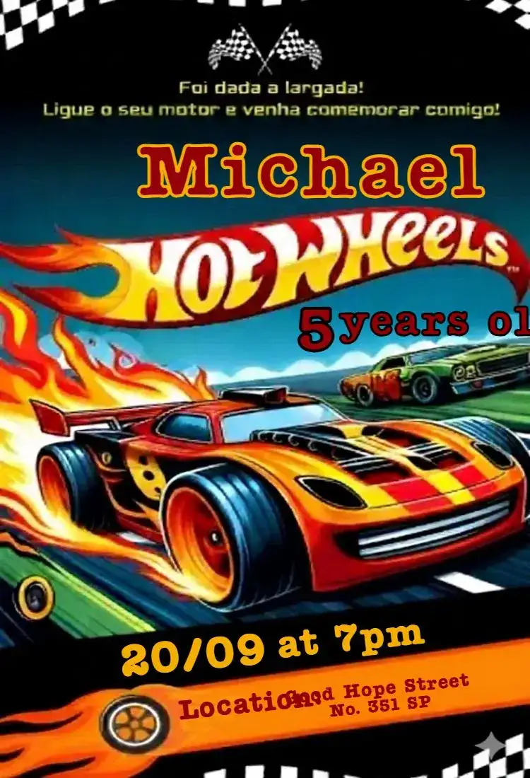 Digital Invitation Hot Wheels Cars