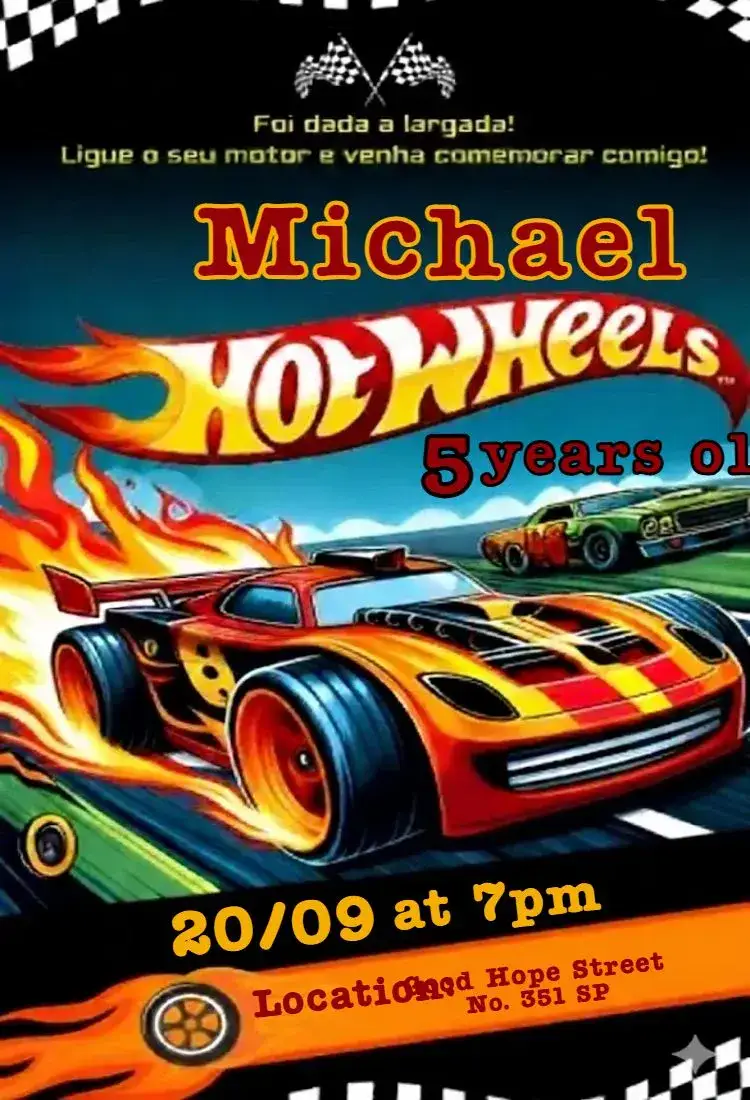 Invitation Digital Invitation Hot Wheels Cars – Kids' Birthday Party theme colorful, fun-filled, themed, contemporary, dynamic