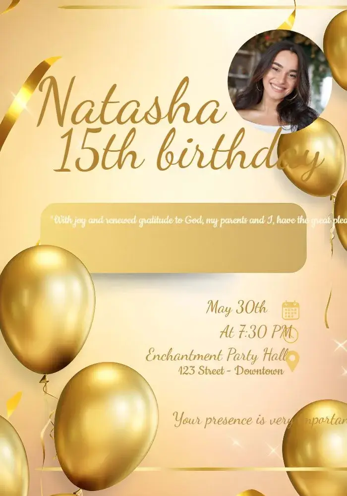 15th Golden Years With Photo Balloons invitation