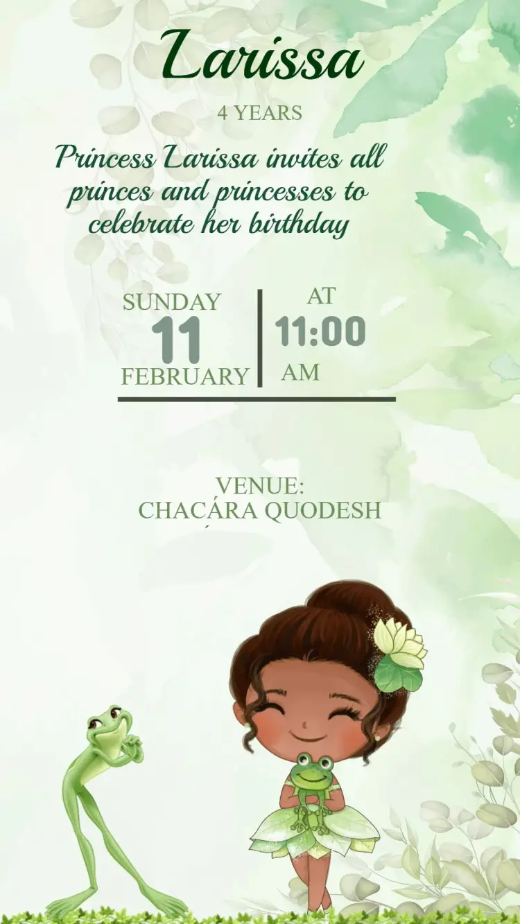 Princess Tiana Birthday Invitation with the Frog