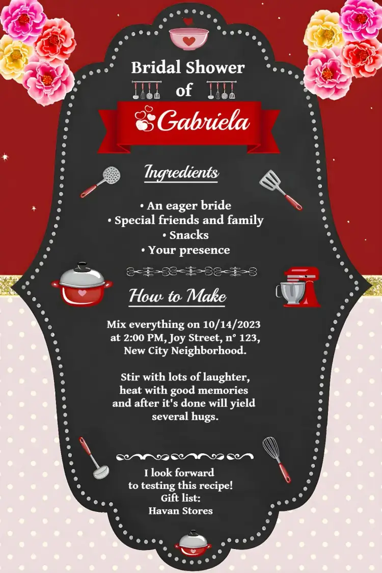 Invitation Bridal Shower Polka Dot – Bridal Shower theme polka dots, red, black, elegant, modern
